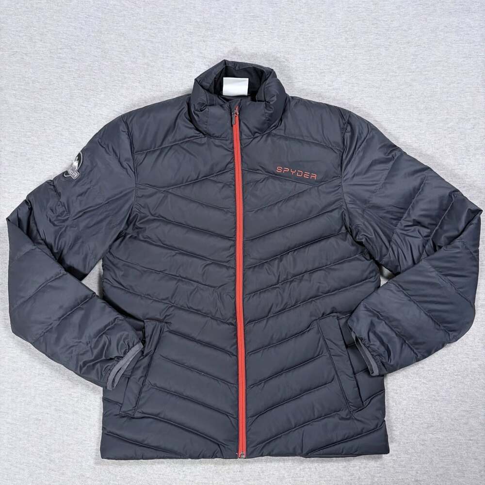 Spyder Men's Down Puffer Jacket Black Full Zip Insulation